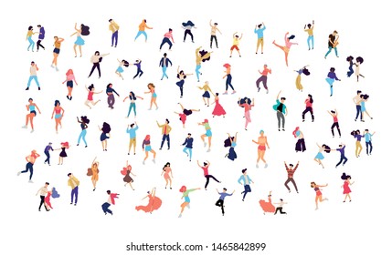 Crowd of young people dancing at club. Big set of characters having fun at party. Flat colorful vector illustration. - Vector
