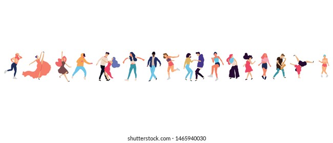 Crowd of young people dancing at club. Big set of characters having fun at party. Flat colorful vector illustration. - Vector