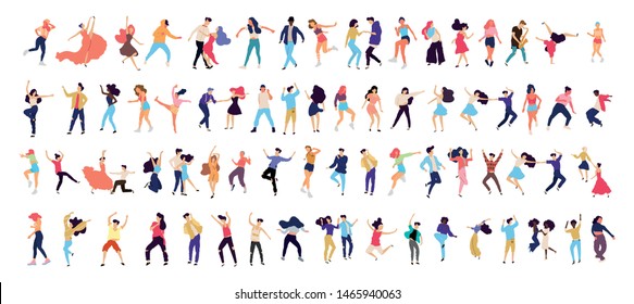 Crowd of young people dancing at club. Big set of characters having fun at party. Flat colorful vector illustration. - Vector