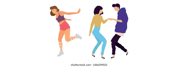 Crowd of young people dancing at club. Big set of characters having fun at party. Flat colorful vector illustration. - Vector