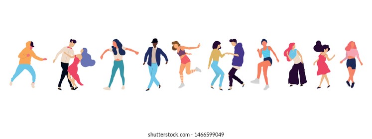 Crowd of young people dancing at club. Big set of characters having fun at party. Flat colorful vector illustration. - Vector