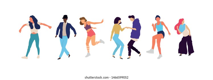 Crowd of young people dancing at club. Big set of characters having fun at party. Flat colorful vector illustration. - Vector