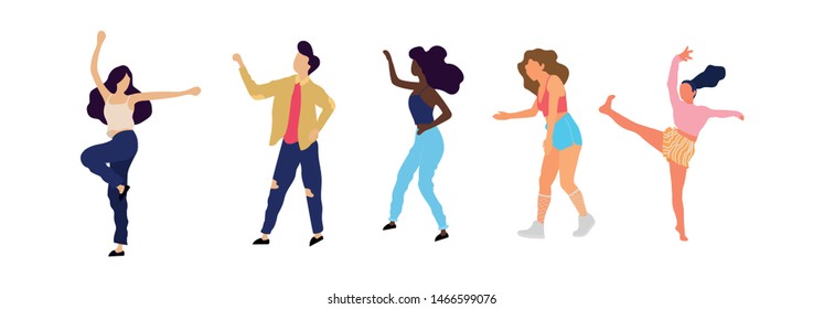 Crowd of young people dancing at club. Big set of characters having fun at party. Flat colorful vector illustration. - Vector