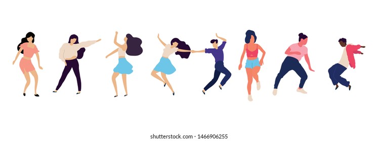 Crowd of young people dancing at club. Big set of characters having fun at party. Flat colorful vector illustration. - Vector