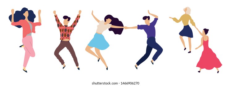 Crowd of young people dancing at club. Big set of characters having fun at party. Flat colorful vector illustration. - Vector