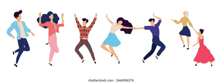 Crowd of young people dancing at club. Big set of characters having fun at party. Flat colorful vector illustration. - Vector