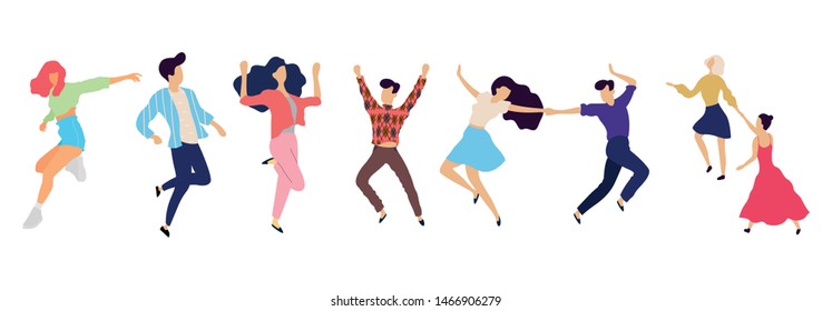 Crowd of young people dancing at club. Big set of characters having fun at party. Flat colorful vector illustration. - Vector