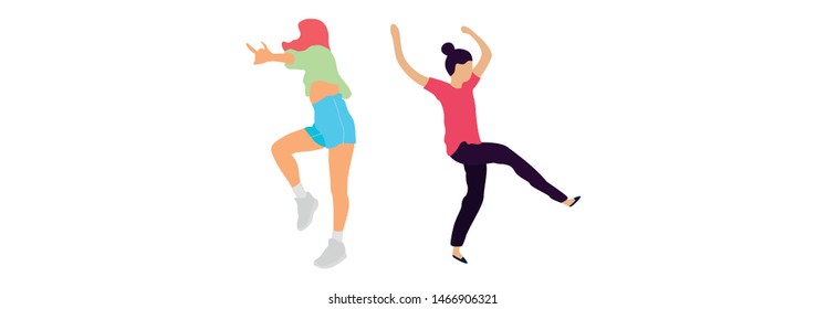 Crowd of young people dancing at club. Big set of characters having fun at party. Flat colorful vector illustration. - Vector