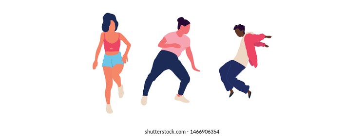 Crowd of young people dancing at club. Big set of characters having fun at party. Flat colorful vector illustration. - Vector