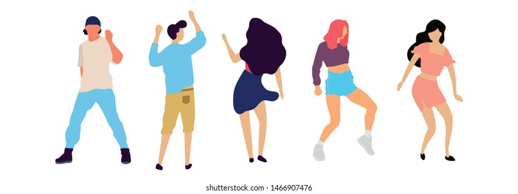 Crowd of young people dancing at club. Big set of characters having fun at party. Flat colorful vector illustration. - Vector