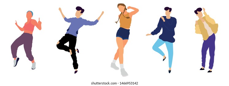 Crowd of young people dancing at club. Big set of characters having fun at party. Flat colorful vector illustration. - Vector