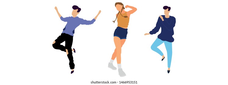 Crowd of young people dancing at club. Big set of characters having fun at party. Flat colorful vector illustration. - Vector