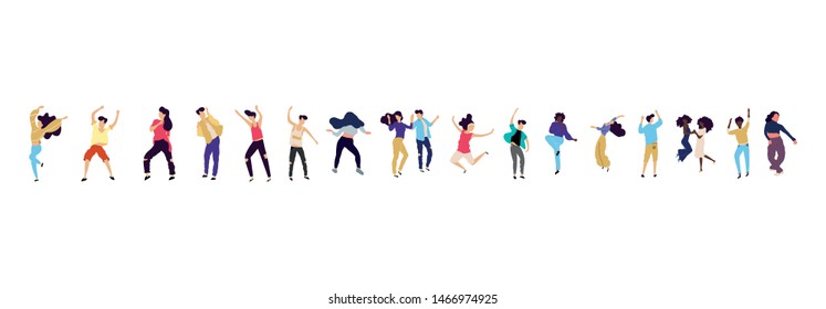 Crowd of young people dancing at club. Big set of characters having fun at party. Flat colorful vector illustration. - Vector