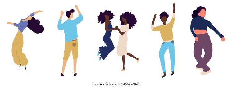 Crowd of young people dancing at club. Big set of characters having fun at party. Flat colorful vector illustration. - Vector