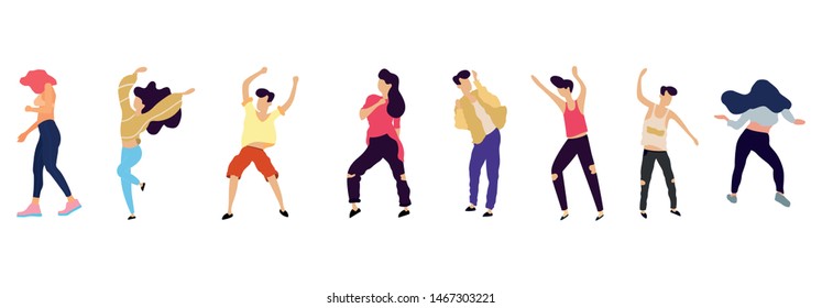 Crowd of young people dancing at club. Big set of characters having fun at party. Flat colorful vector illustration. - Vector