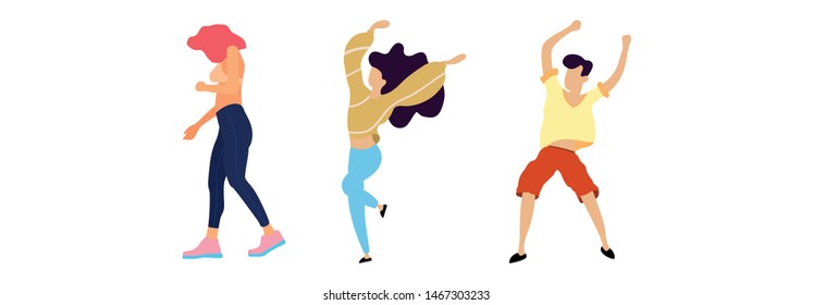 Crowd of young people dancing at club. Big set of characters having fun at party. Flat colorful vector illustration. - Vector