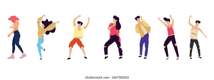 Crowd of young people dancing at club. Big set of characters having fun at party. Flat colorful vector illustration. - Vector