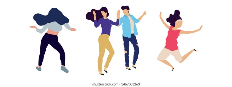 Crowd of young people dancing at club. Big set of characters having fun at party. Flat colorful vector illustration. - Vector