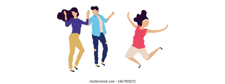Crowd of young people dancing at club. Big set of characters having fun at party. Flat colorful vector illustration. - Vector