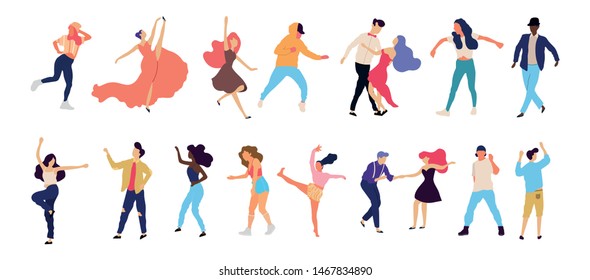 Crowd of young people dancing at club. Big set of characters having fun at party. Flat colorful vector illustration. - Vector