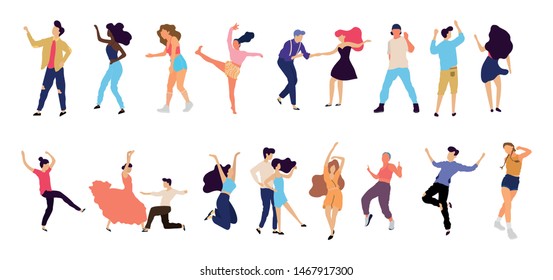 Crowd of young people dancing at club. Big set of characters having fun at party. Flat colorful vector illustration. - Vector