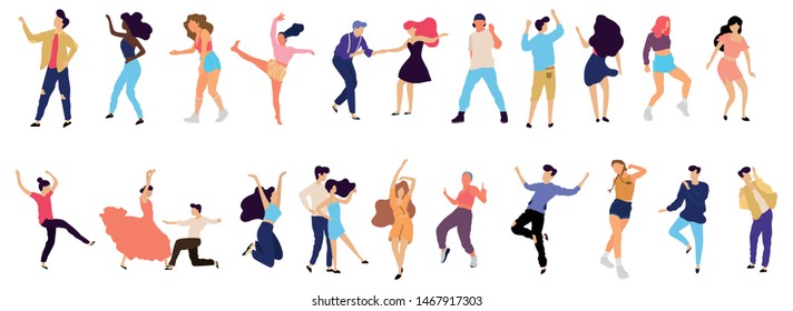 Crowd of young people dancing at club. Big set of characters having fun at party. Flat colorful vector illustration. - Vector