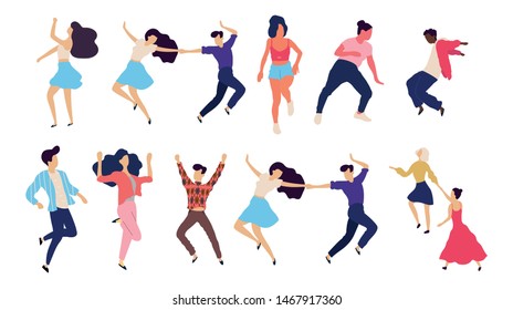 Crowd of young people dancing at club. Big set of characters having fun at party. Flat colorful vector illustration. - Vector