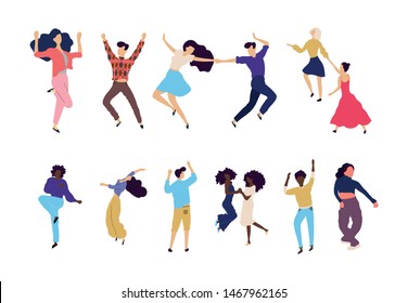 Crowd of young people dancing at club. Big set of characters having fun at party. Flat colorful vector illustration. - Vector