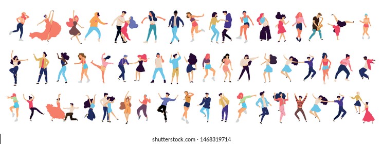 Crowd of young people dancing at club. Big set of characters having fun at party. Flat colorful vector illustration. - Vector
