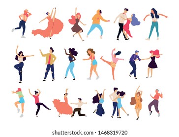 Crowd of young people dancing at club. Big set of characters having fun at party. Flat colorful vector illustration. - Vector