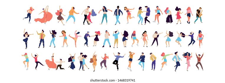 Crowd of young people dancing at club. Big set of characters having fun at party. Flat colorful vector illustration. - Vector