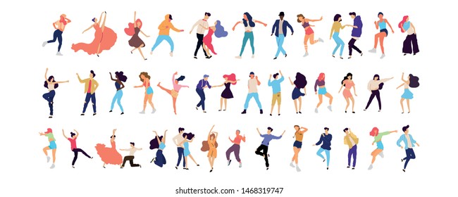 Crowd of young people dancing at club. Big set of characters having fun at party. Flat colorful vector illustration. - Vector