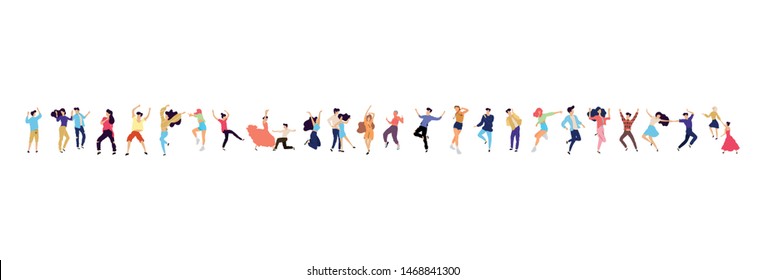 Crowd of young people dancing at club. Big set of characters having fun at party. Flat colorful vector illustration. - Vector