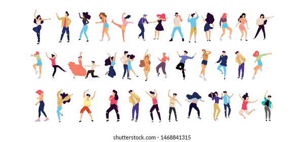 Crowd of young people dancing at club. Big set of characters having fun at party. Flat colorful vector illustration. - Vector