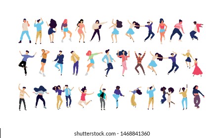 Crowd of young people dancing at club. Big set of characters having fun at party. Flat colorful vector illustration. - Vector