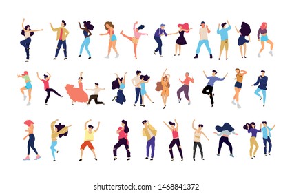 Crowd of young people dancing at club. Big set of characters having fun at party. Flat colorful vector illustration. - Vector
