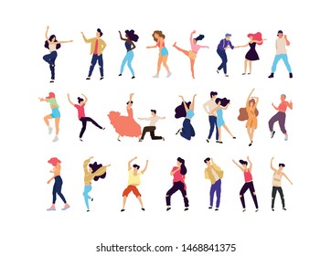 Crowd of young people dancing at club. Big set of characters having fun at party. Flat colorful vector illustration. - Vector