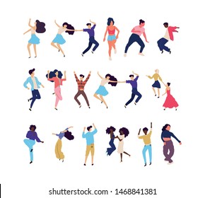 Crowd of young people dancing at club. Big set of characters having fun at party. Flat colorful vector illustration. - Vector