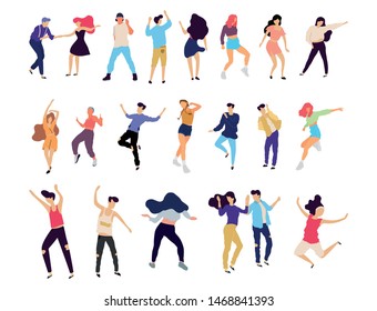 Crowd of young people dancing at club. Big set of characters having fun at party. Flat colorful vector illustration. - Vector