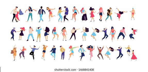 Crowd of young people dancing at club. Big set of characters having fun at party. Flat colorful vector illustration. - Vector