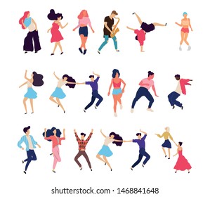 Crowd of young people dancing at club. Big set of characters having fun at party. Flat colorful vector illustration. - Vector