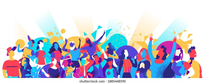 A crowd of young people dancing and enjoying a festival, party, celebration