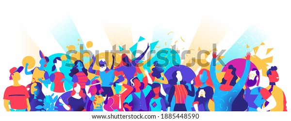 A crowd of young people dancing and enjoying\
a festival, party,\
celebration