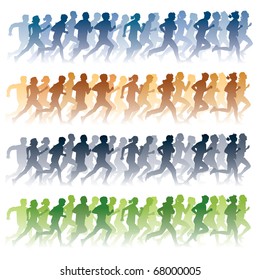 Crowd of young people running. Sport vector illustration.