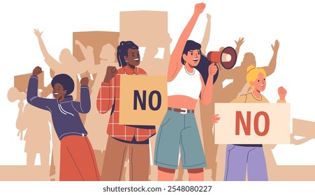 Multidão de jovens estudantes desenha personagens em greve participando de manifestação pacífica