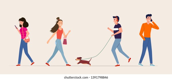 Crowd of young people. Vector flat style  illustration