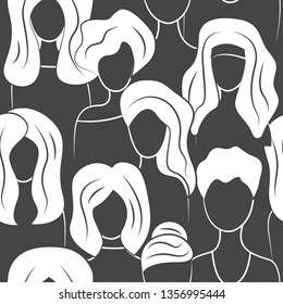 Crowd of young women, seamless pattern group of girls, background with women. Vector illustration