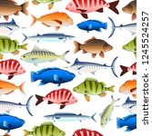 Crowded fish aquarium seamless pattern