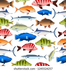 Crowded fish aquarium seamless pattern