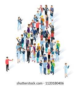 Cifras de tipo vectorial de personas isométricas entrecruzadas.    Hombres y mujeres de diversos personajes y profesiones. Figura cuatro.